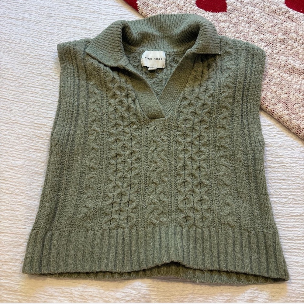Pink Rose Olive V-Neck Sweater Vest
